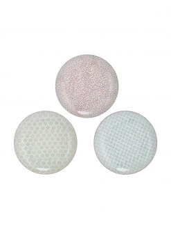 Bloomingville Handbemalte Speiseteller Patrizia mit verspieltem Muster, 3er-Set, Ø 25 cm