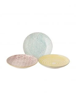 Bloomingville Handbemalter Brotteller Patrizia mit verspieltem Muster, 3er-Set, Ø 16 cm