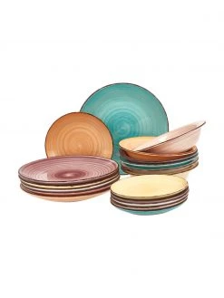 Villa D'Este Home Tivoli Handbemaltes Geschirr-Set Baita in Pastelltönen, 6 Personen (18-tlg.), Set mit verschiedenen Größen