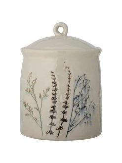 Bloomingville Handgemachte Aufbewahrungsdose Bea mit Gräser-Motiv, Ø 17 x H 24 cm