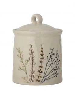 Bloomingville Handgemachte Aufbewahrungsdose Bea mit Gräser-Motiv, Ø 11 x H 15 cm