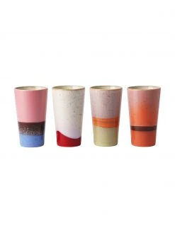 HKliving Handgemachte Becher 70's im Retro Style, 4er-Set, Ø 8 x H 13 cm