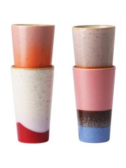 HKliving Handgemachte Becher 70's im Retro Style, 4er-Set, Ø 8 x H 13 cm -Küche Geschäft Handgemachte Becher 70s im Retro Style 4er Set 3