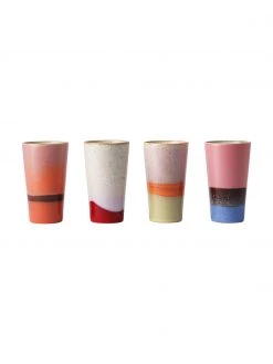 HKliving Handgemachte Becher 70's im Retro Style, 4er-Set, Ø 8 x H 13 cm -Küche Geschäft Handgemachte Becher 70s im Retro Style 4er Set 4