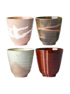 HKliving Handgemachte Becher Yunomi im japanischen Style, 4er-Set, Ø 9 x H 8 cm, 230 ml