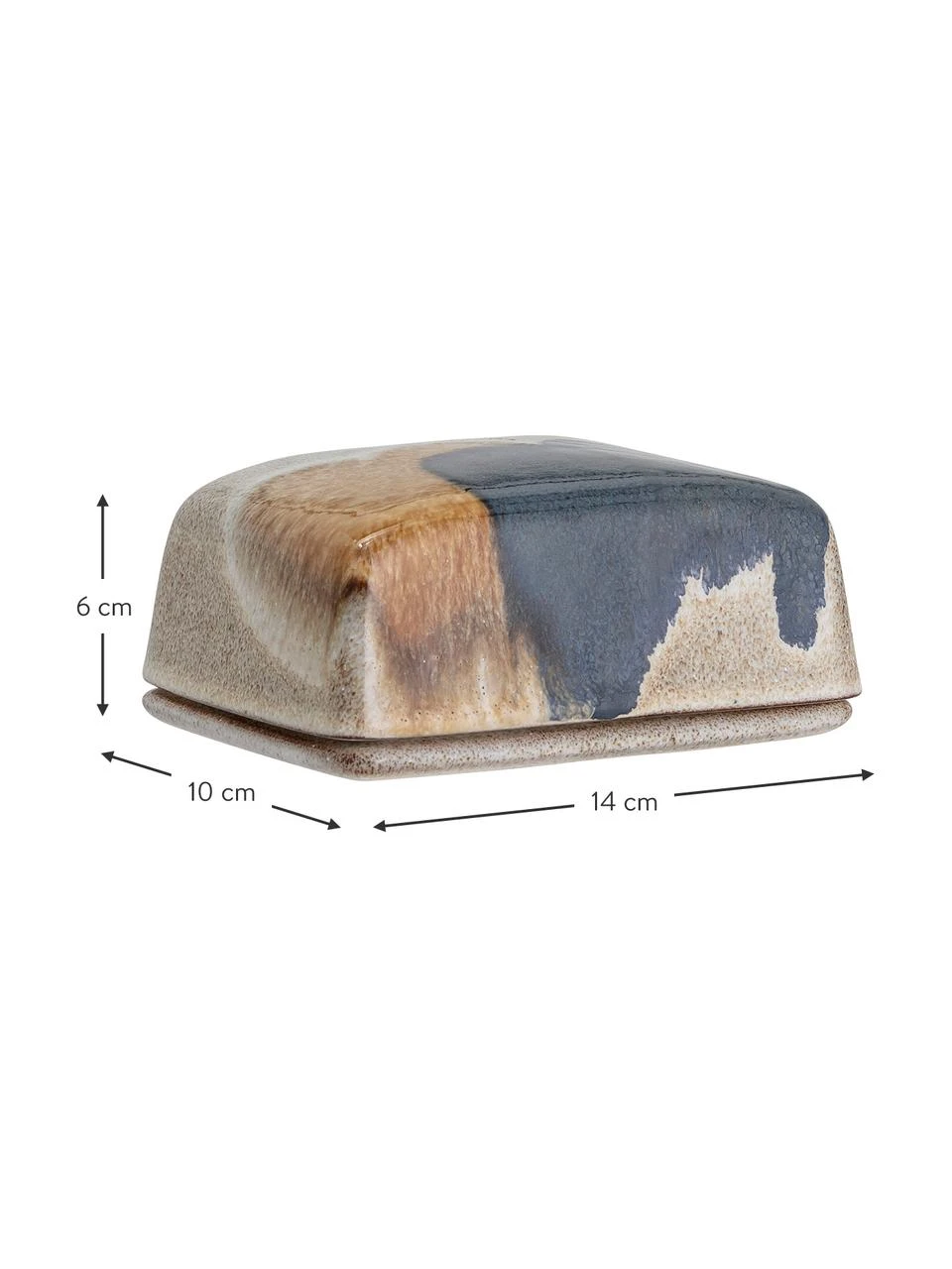 Handgemachte Butterdose Jules aus Steingut mit Farbverlauf, Steingut, Beige- und Brauntöne, Schwarz, B 14 x H 6 cm Bloomingville Handgemachte Butterdose Jules aus Steingut mit Farbverlauf, B 14 x H 6 cm -Küche Geschäft Handgemachte Butterdose Jules aus Steingut mit Farbverlauf 2