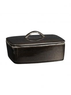 Broste Copenhagen Handgemachte Butterdose Nordic Coal aus Steingut, B 15 x H 6 x T 12 cm