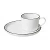 Broste Copenhagen Handgemachte Espressotasse Salt mit Untertasse mit schwarzem Rand, Ø 6 x H 5 cm, 90 ml
