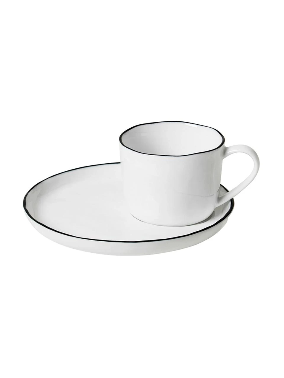 Broste Copenhagen Handgemachte Espressotasse Salt mit Untertasse mit schwarzem Rand, Ø 6 x H 5 cm, 90 ml 1 Broste Copenhagen Handgemachte Espressotasse Salt mit Untertasse mit schwarzem Rand, Ø 6 x H 5 cm, 90 ml