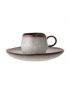 Bloomingville Handgemachte Espressotasse mit Untertasse Sandrine in Beige, Ø 7 cm x H 6 cm, 100 mlNur noch wenige verfügbar