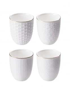Tokyo Design Studio Handgemachte Porzellan-Becher Nippon mit Struktur und Goldrand, 4-er Set, Ø 7 x H 7 cm, 160 ml