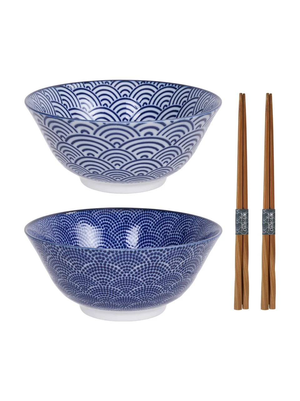 Tokyo Design Studio Handgemachte Porzellan-Schälchen Nippon in Blau/Weiß mit Essstäbchen, 4-er Set, Set mit verschiedenen Größen 1 Tokyo Design Studio Handgemachte Porzellan-Schälchen Nippon in Blau/Weiß mit Essstäbchen, 4-er Set, Set mit verschiedenen Größen
