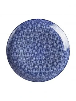 Tokyo Design Studio Handgemachte Porzellan-Speiseteller Nippon in Blau/Weiß, 4-er Set, Ø 26 cm -Küche Geschäft Handgemachte Porzellan Speiseteller Nippon in BlauWeiss 4 er Set 3