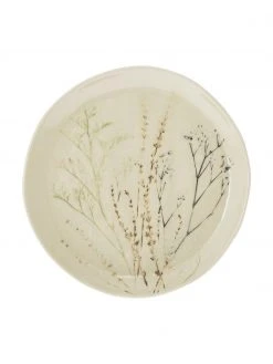 Bloomingville Handgemachte Steingut-Servierplatte Bea mit Gräser-Motiv, Ø 28 cm, Ø 28 cm