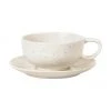 Broste Copenhagen Handgemachte Steingut-Tasse mit Untertasse Nordic Vanilla in Cremeweiß gesprenkelt, Ø 11 x H 5 cm, 250 ml