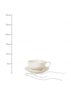Broste Copenhagen Handgemachte Steingut-Tasse mit Untertasse Nordic Vanilla in Cremeweiß gesprenkelt, Ø 11 x H 5 cm, 250 ml -Küche Geschäft Handgemachte Steingut Tasse mit Untertasse Nordic Vanilla in Cremeweiss gesprenkelt 3