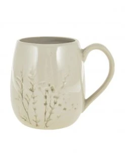Bloomingville Handgemachte Tasse Bea mit Gräser-Motiv, Ø 10 x H 11 cm, 400 ml