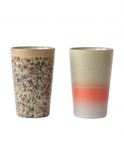 HKliving Handgemachte XL Becher 70's im Retro Style, 2er-Set, Ø 9 x H 14 cm, 475 ml