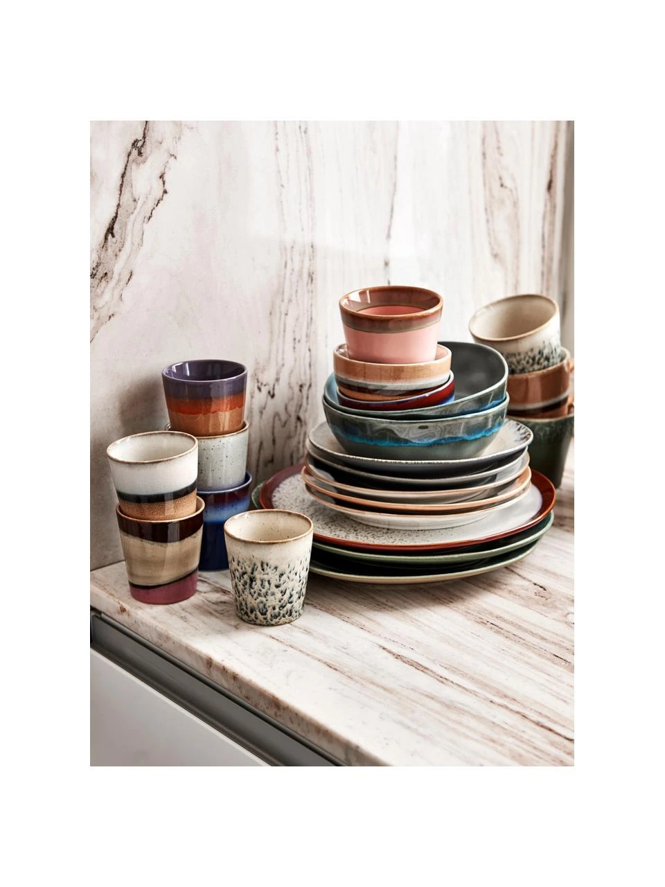 HKliving Handgemachte XS Becher 70's im Retro Style, 4er-Set, Ø 8 x H 8 cm, 200 ml 2 HKliving Handgemachte XS Becher 70's im Retro Style, 4er-Set, Ø 8 x H 8 cm, 200 ml – Bild 2