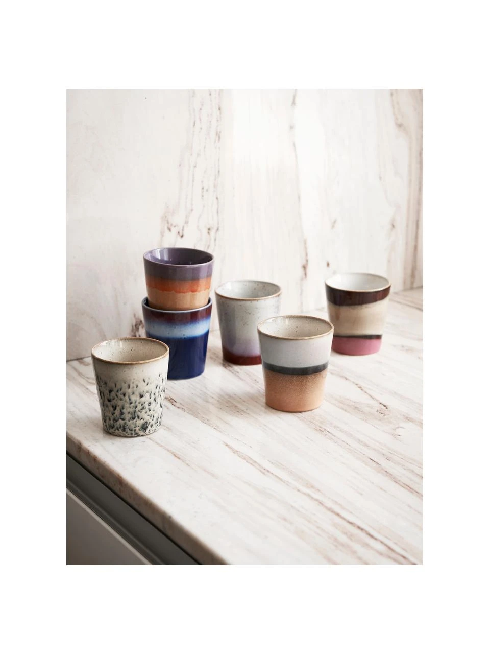 HKliving Handgemachte XS Becher 70's im Retro Style, 6er-Set, Ø 8 x H 8 cm, 200 ml 2 HKliving Handgemachte XS Becher 70's im Retro Style, 6er-Set, Ø 8 x H 8 cm, 200 ml – Bild 2