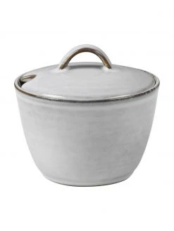 Broste Copenhagen Handgemachte Zuckerdose Nordic Sand aus Steingut, Ø 10 x H 7 cm