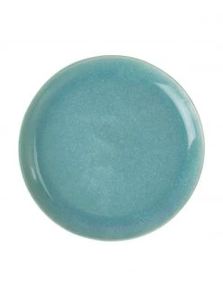 Westwing Collection Handgemachter Frühstücksteller Anthia aus Steingut mit reaktiver Glasur in Türkis, 2 Stück, Ø 23 x H 3 cm