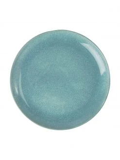Westwing Collection Handgemachter Speiseteller Anthia aus Steingut mit reaktiver Glasur in Türkis, 2 Stück, Ø 28 x H 3 cm