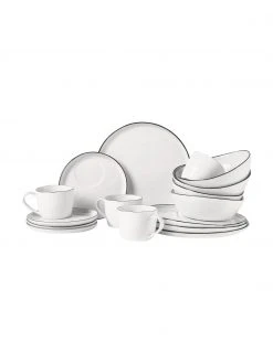 Broste Copenhagen Handgemachtes Frühstücks-Set Salt mit schwarzem Rand, 4 Personen (16-tlg.), Set mit verschiedenen Größen
