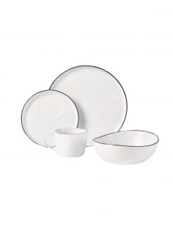 Broste Copenhagen Handgemachtes Frühstücks-Set Salt mit schwarzem Rand, 4 Personen (16-tlg.), Set mit verschiedenen Größen -Küche Geschäft Handgemachtes Fruhstucks Set Salt mit schwarzem Rand 4 Personen 16 tlg 3