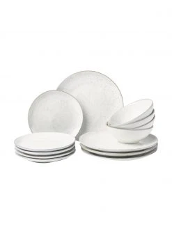 Broste Copenhagen Handgemachtes Geschirr-Set Nordic Sand aus Steingut, 4 Personen (12-tlg.), Set mit verschiedenen Größen