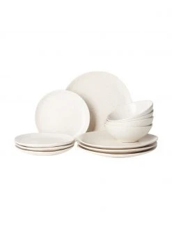 Broste Copenhagen Handgemachtes Geschirr-Set Nordic Vanilla aus Steingut, 4 Personen (12-tlg.), Set mit verschiedenen Größen