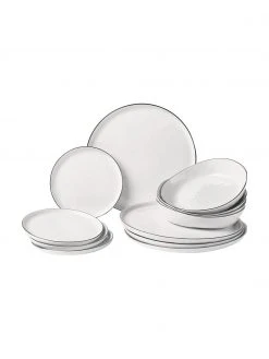 Broste Copenhagen Handgemachtes Geschirr-Set Salt mit schwarzem Rand, 4 Personen (12-tlg.), Set mit verschiedenen Größen