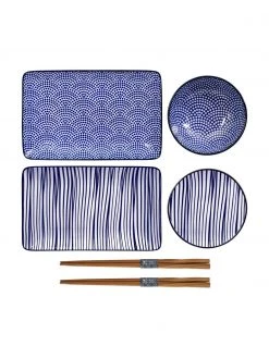 Tokyo Design Studio Handgemachtes Porzellan-Geschirr-Set Nippon in Blau/Weiß, 2 Personen (6-tlg.), Set mit verschiedenen GrößenNur noch wenige verfügbar
