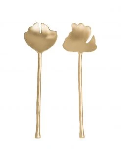 Urban Nature Culture Handgemachtes Salatbesteck Leaves in Gold, 2er-Set, B 6 x L 28 cm
