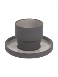 Kaffeetassen mit Untertassen Thianela aus Porzellan in Grau, 4 Stück, Ø 8 x H 8 cm, 200 ml