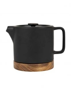 Sema Kleine Steingut Teekanne Nordika mit Akazienholzsockel, 700 ml