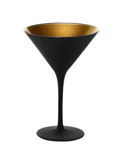 Kristall-Cocktailgläser Elements in Schwarz/Gold, 6 Stück, Ø 12 x H 17 cm, 240 ml