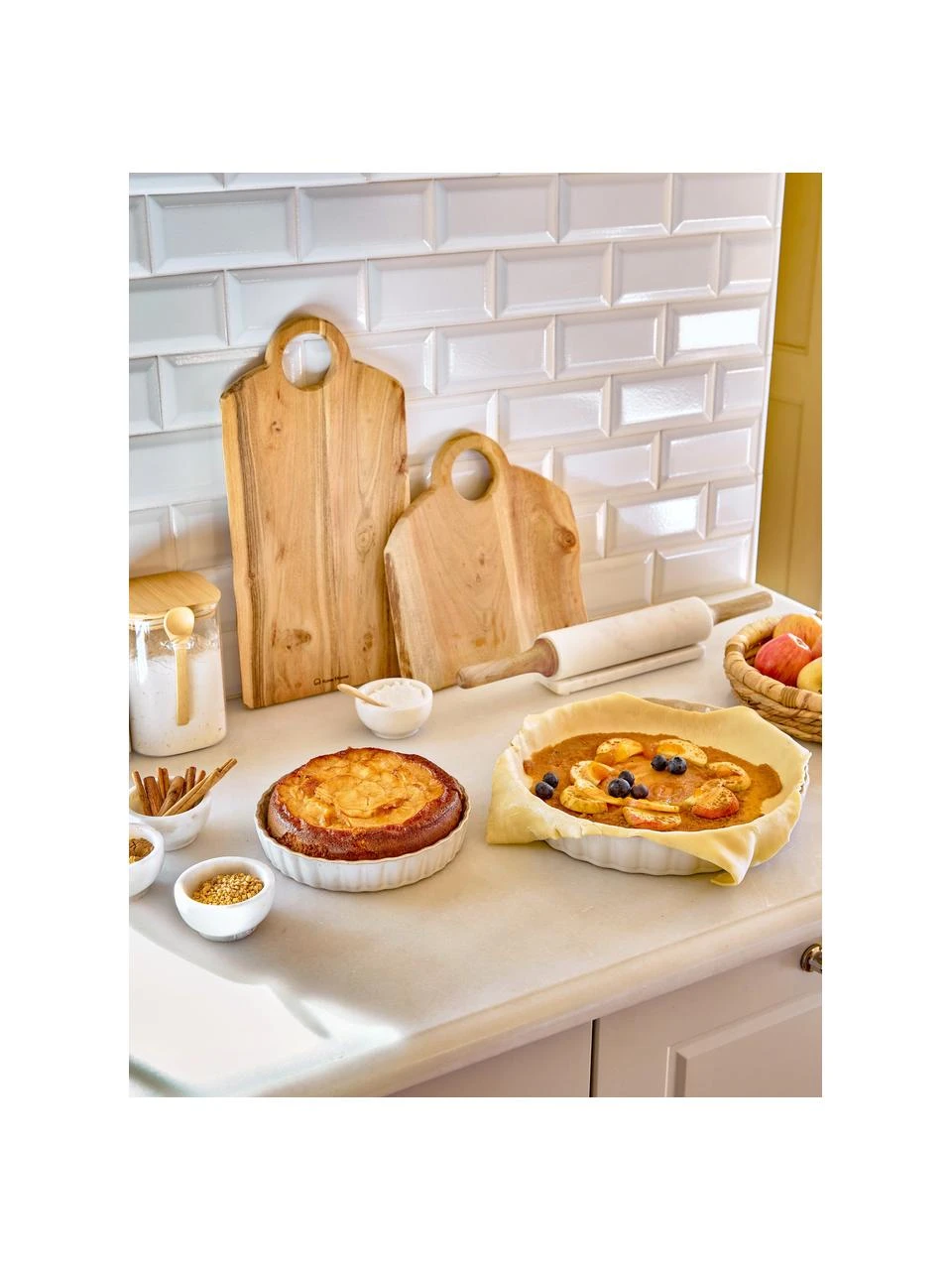 Marmor-Nudelholz mit Auflage Aimil, Griffe: Holz, Weiß, marmoriert, Holz, Ø 7 x L 41 cm Marmor-Nudelholz mit Auflage Aimil, Ø 7 x L 41 cm -Küche Geschäft Marmor Nudelholz mit Auflage Aimil 7