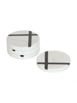 Marmor-Untersetzer Imeris mit schwarzen Details, 4 Stück, Ø 10 x H 1 cm -Küche Geschäft Marmor Untersetzer Imeris mit schwarzen Details 4 Stuck 3