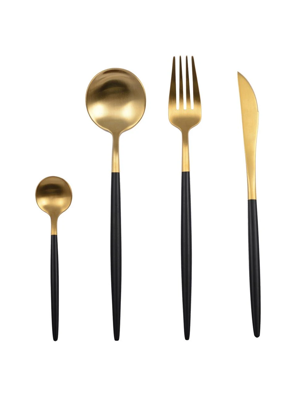 Messingfarbenes Besteck-Set Faina in Matt, 6 Personen (24-tlg.), Edelstahl 18/0, beschichtet, Messingfarben, Schwarz, Set mit verschiedenen Größen Messingfarbenes Besteck-Set Faina in Matt, 6 Personen (24-tlg.), Set mit verschiedenen Größen -Küche Geschäft Messingfarbenes Besteck Set Faina in Matt 6 Personen 24 tlg