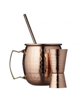 Moscow Mule-Becher-Set Lyngby mit gehämmerter Oberfläche, 9-tlg., Set mit verschiedenen Größen