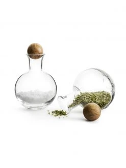 Mundgeblasene Gewürzflaschen Eden mit Holzdeckel, 2 Stück, Ø 10 x H 10 cm -Küche Geschäft Mundgeblasene Gewurzflaschen Eden mit Holzdeckel 2 Stuck 4