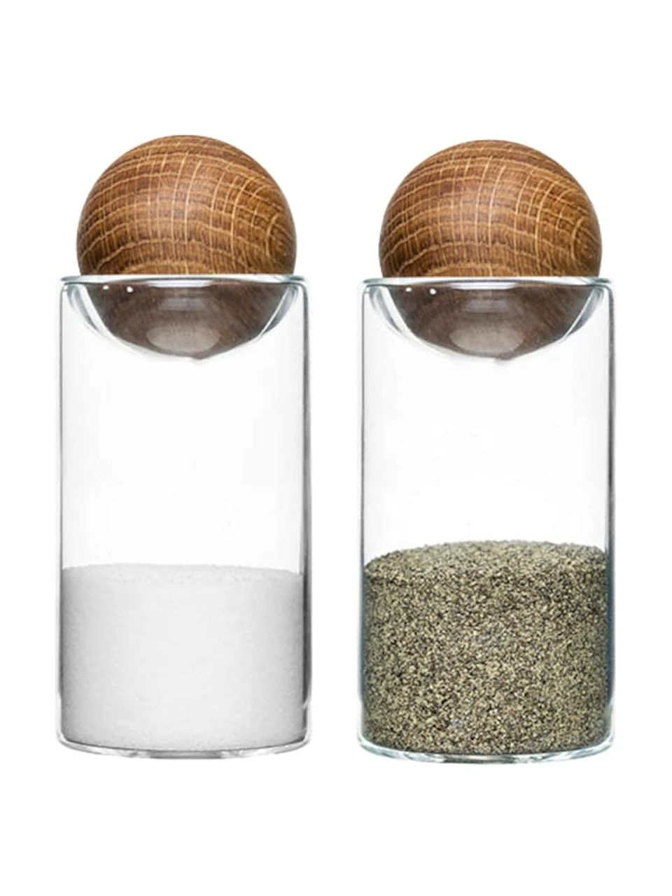 Mundgeblasene Salz- und Pfefferstreuer Eden mit Holzdeckel, 2er-Set, Ø 5 x H 12 cm 1 Mundgeblasene Salz- und Pfefferstreuer Eden mit Holzdeckel, 2er-Set, Ø 5 x H 12 cm