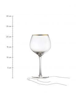 Lyngby Mundgeblasene Weingläser Palermo in Kugelform mit Rillenstruktur und Goldrand, 4 Stück, Ø 6 x H 21 cm, 650 ml -Küche Geschäft Mundgeblasene Weinglaser Palermo in Kugelform mit Rillenstruktur und Goldrand 4 Stuck 3