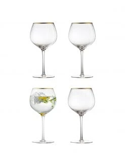 Lyngby Mundgeblasene Weingläser Palermo in Kugelform mit Rillenstruktur und Goldrand, 4 Stück, Ø 6 x H 21 cm, 650 ml -Küche Geschäft Mundgeblasene Weinglaser Palermo in Kugelform mit Rillenstruktur und Goldrand 4 Stuck 5