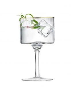 Lyngby Mundgeblasene Weingläser Palermo mit Rillenstruktur und Goldrand, 4 Stück, Ø 10 x H 17 cm, 320 ml