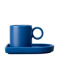 By On Porzellan-Espressotassen mit Untertassen Niki in Blau, 2 Stück, Ø 6 x H 6 cm, 80 ml