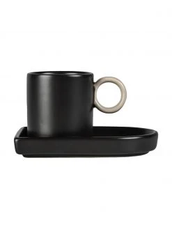 By On Porzellan-Espressotassen mit Untertassen Niki in Schwarz/Beige, 2 Stück, Ø 6 x H 6 cm, 80 ml