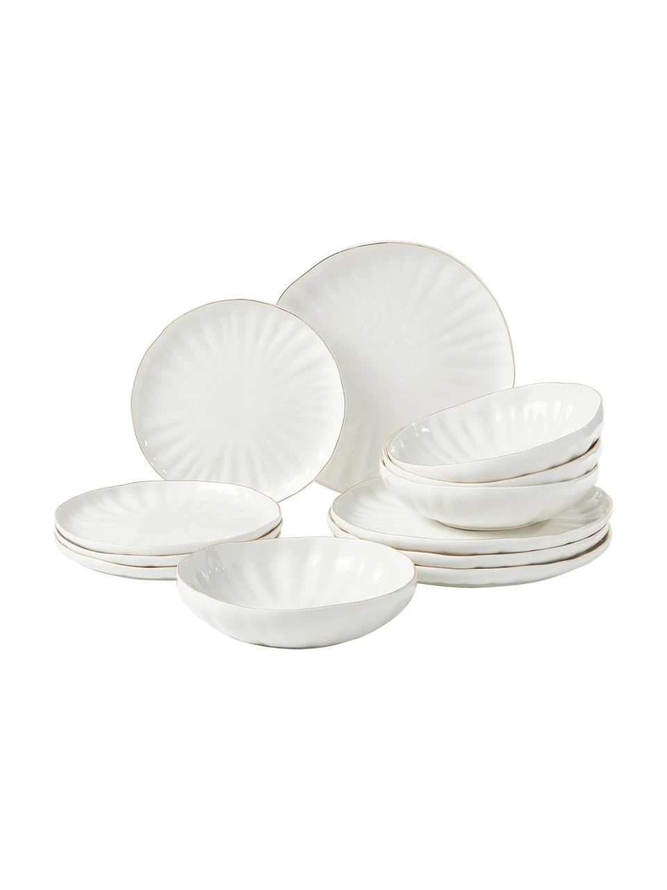 Westwing Collection Porzellan Geschirr-Set Sali mit goldenem Rand und Relief, 4 Personen (12-tlg.) 1 Westwing Collection Porzellan Geschirr-Set Sali mit goldenem Rand und Relief, 4 Personen (12-tlg.)