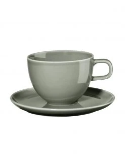 Asa Porzellan-Kaffeetassen Kolibri mit Untertasse in Grau glänzend, 6 Stück, Ø 9 x H 9 cm, 250 mlNur noch wenige verfügbar